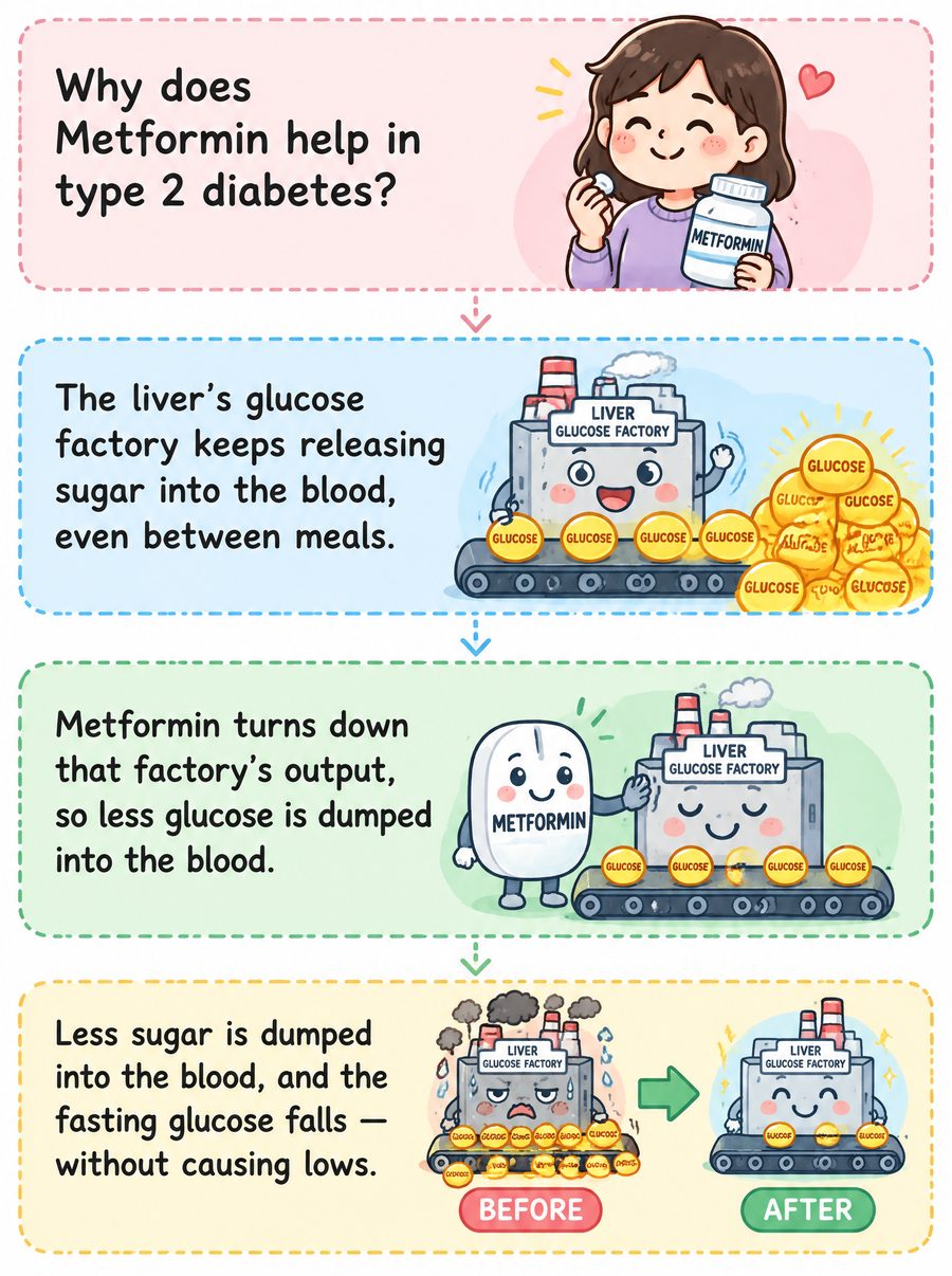 Mechanism comic for Metformin
