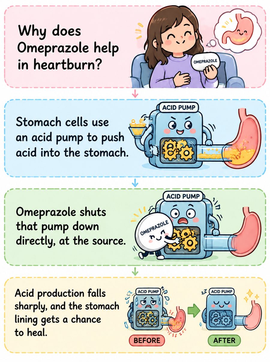 Mechanism comic for Omeprazole